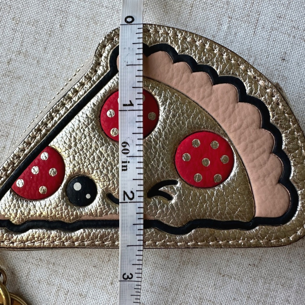 Anya Hindmarch Pizza Slice Wink Gold Leather Coin Purse Keychain Charm - Picture 3 of 8